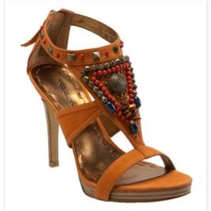 Nine West Livlovlif Beaded Boho Cognac Heels